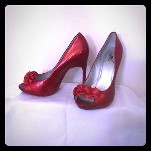 Carlos Santana Peep Toe Ruby Red Heels
